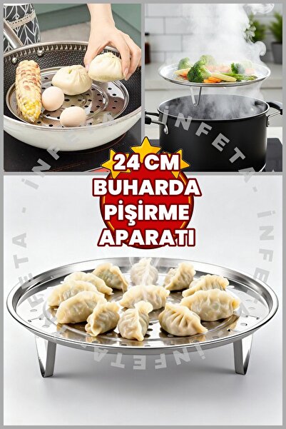 İnfeta جهاز طهي بالبخار مقاس 24 سم، جهاز سلق داخل القدر بأرجل فولاذية، سلة سل...