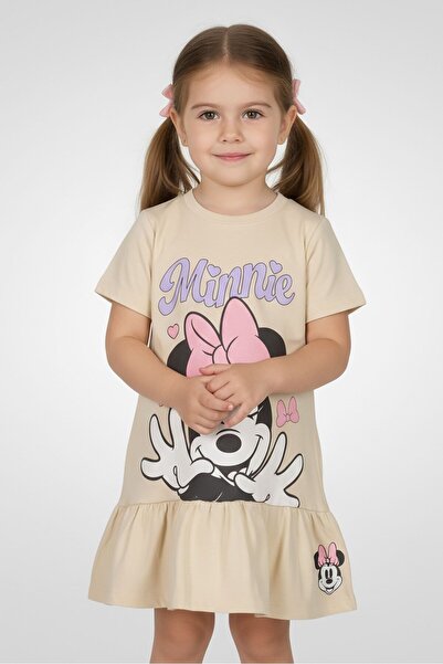 Disney Toddlers Girl Mickey And Friends Graphic Print Dress, Beige