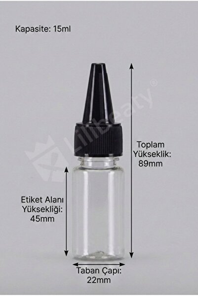 lilibeaty 10 Adet 15 ml Şeffaf Boş Plastik PET Şişe - Sızdırmaz Contalı İğne Uçlu Siyah Kapak