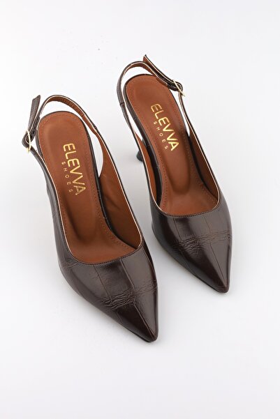 moon glow Women's Brown Heeled Shoes Pointed Toe Slingback Stylish Daily Even...