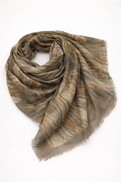 KRAFTELLA Soft Natural Tones Tropical Print Linen Look Square Shawl - Tropica...