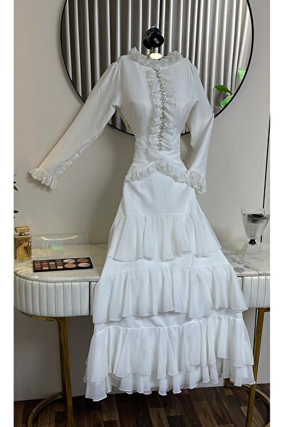 alweshah alahmar فستان ابيض طبقات