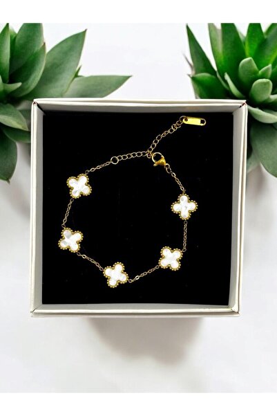 GUNESTAKI Beyaz Van Cleef Bileklik Çelik Bileklik