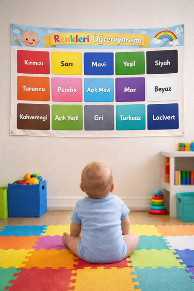 ALAMODECOR 6+ Aylık Bebek Eğitici Etkinlik Halısı Renkleri Öğreniyorum Duvar ...