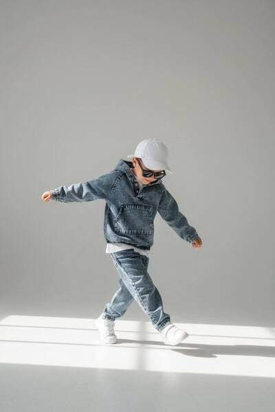 CHİCKİDSWEAR Boy's Hooded Denim Top and Bottom Set, Comfortable Cut, Casual C...