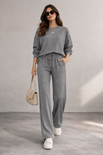 LEONE KOLEKSİYON Modal Luxe Gray Women's Top and Bottom Set