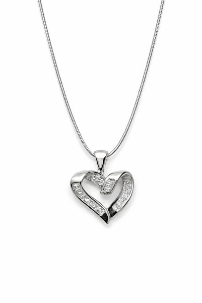 GLOW ACCESSORIES BAE Stainless Steel Silver Heart Necklace with Zircon Stone