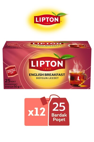 Lipton English Breakfast Siyah Bardak Poşet Çay 25li x 12 Adet