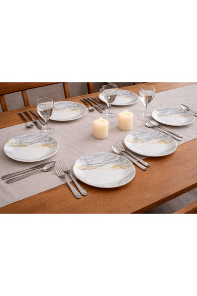 Gold Set of 6 Opal Marble Dessert Plates 19 cm – Golden Marble Pattern, Elega...