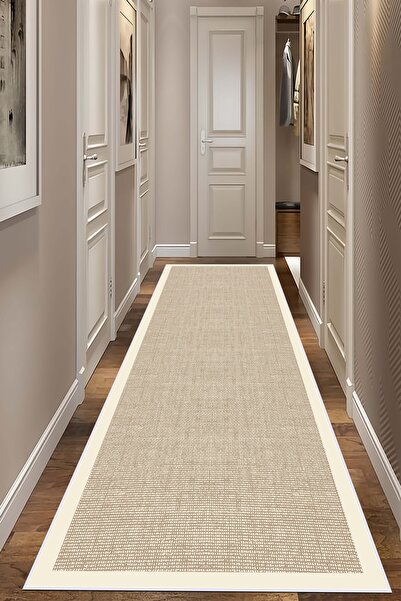 VOPTEKS Krem Halı Yolluk Makinede Yıkanabilir Halı Kaymaz Taban Halı