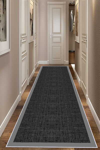 VOPTEKS Gri Siyah Halı Yolluk Makinede Yıkanabilir Halı Kaymaz Taban Halı