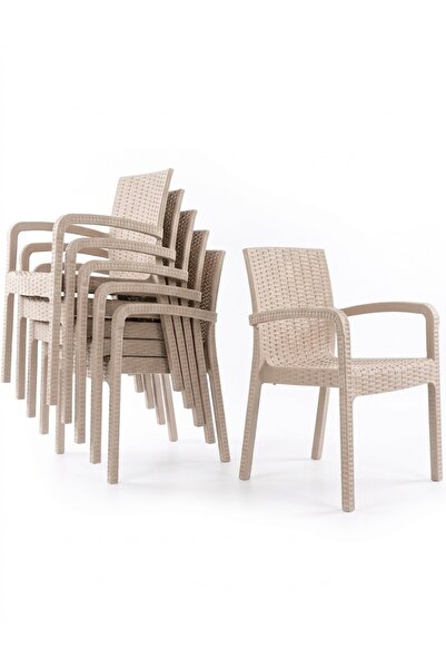 Buclee Rattan Sandalye Kollu Koltuk Bahçe Balkon Teras Sandalyesi Cappuccino ...