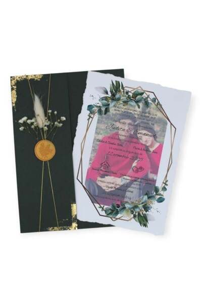 Fabricacucadouri.ro Pachet 50 Invitație Nuntă Eucalipt și Foiță Aurie cu Plic...