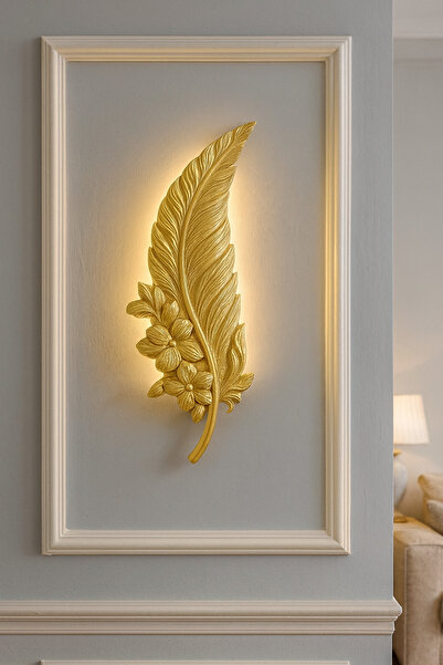 ASZEN Çiçekli Yaprak Gold Aplik – Elektrik Bağlantılı, Pilli Değildir 65×25 cm