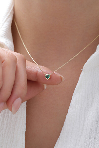 ZAFERİNAN 💚 925 Ayar Gümüş Yeşil Mine Minimal Kalp Kolye