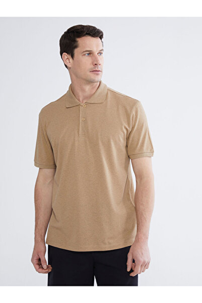 LC Waikiki Μπεζ ανδρικό μπλουζάκι με λαιμόκοψη πόλο Πικέ