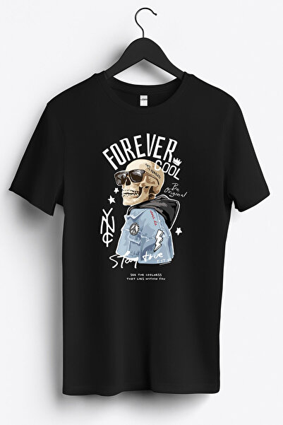 Skull Forever Cool Baskılı Regular Sıfır Yaka %100 Pamuk Unisex Penye T-Shirt