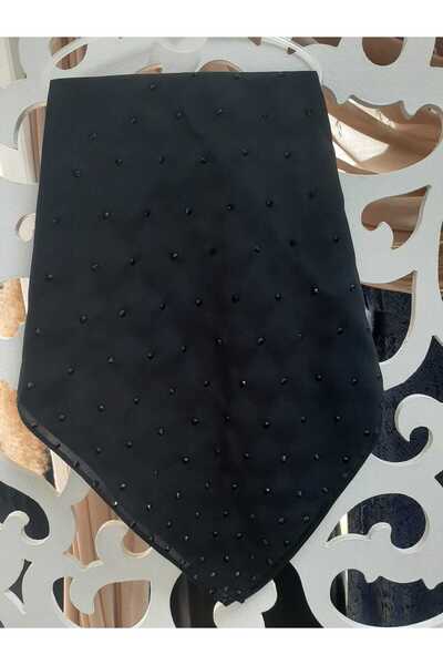 AGH Değerli Hediyeler Luxury Stone-Embellished Square Black Scarf 105X105