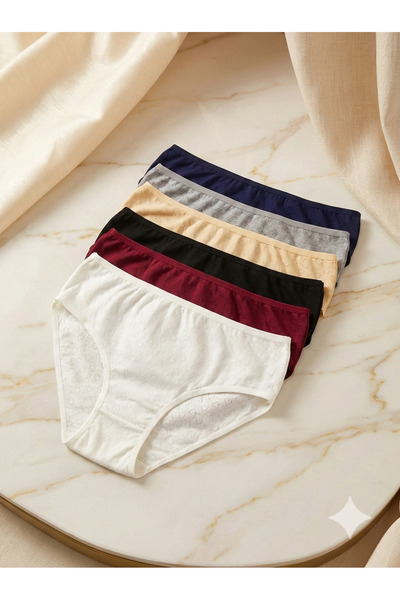 KBB Women's Lace Panties, 100% Cotton | 6 Pack, Heart Style