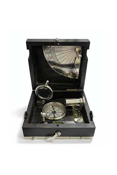 hediye sandalı مجموعة السدس والبوصلة المطلية بالفضة مع صندوق خشبي