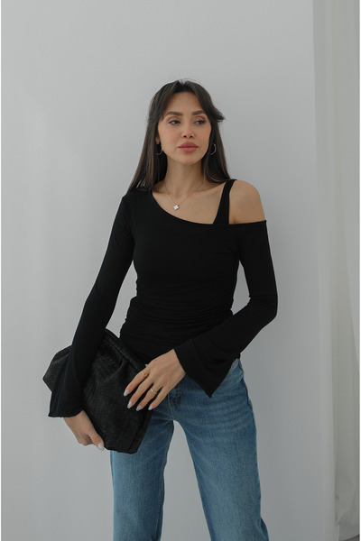 Havoş Black Fallon Asymmetrical Blouse Athlete Double Set