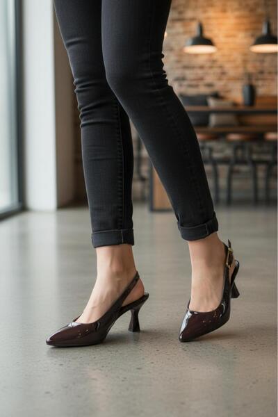 Modaarmada Brown Patent Leather Gold Buckle Pointed Toe Women's Thin Shoes He...