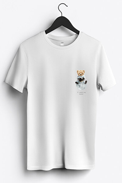 Sevimli Ayı I Need My Space Arma Baskılı Regular Sıfır Yaka %100 Pamuk Unisex Penye T-Shirt