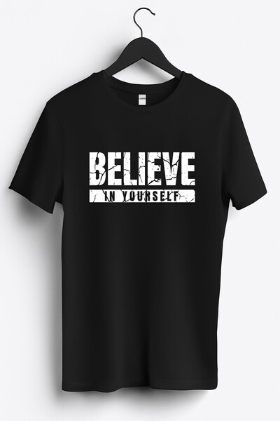 Believe In Yourself Baskılı Regular Sıfır Yaka %100 Pamuk Unisex Penye T-Shirt