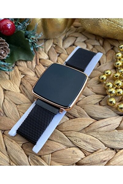 MİNPO Unisex Akıllı Dokunmatik Saat Rose Gold Kasa Siyah Hasır Kordon