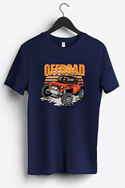 Off Road Jeep Baskılı Regular Sıfır Yaka %100 Pamuk Unisex Penye T-Shirt