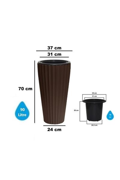 Omnipazar SO-LVT2 3 Adet Lilyum Vazo Saksı Takımı İç Kovalı 90 Litre No:2 Kahverengi