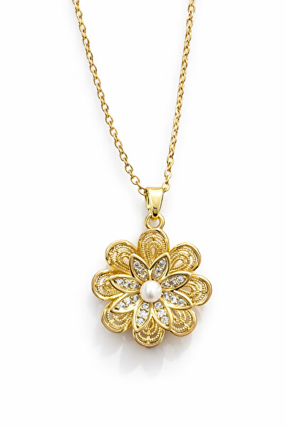 GLOW ACCESSORIES BAE Stainless Steel Stainless Steel Flower Necklace with Pearl