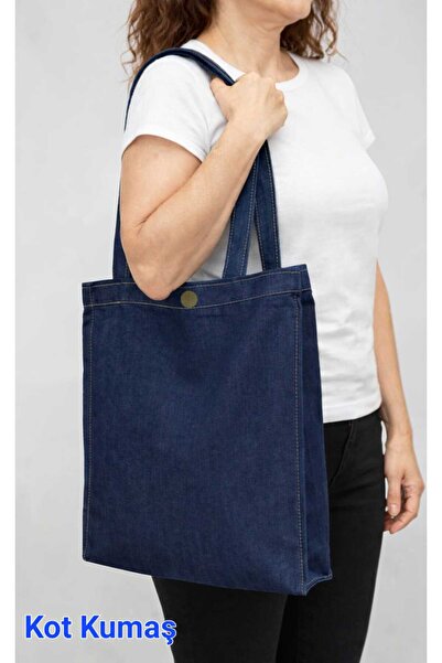 MUTLUGYM Women's Navy Blue Denim Fabric Shoulder Bag Bag Si- Large Volume Tot...