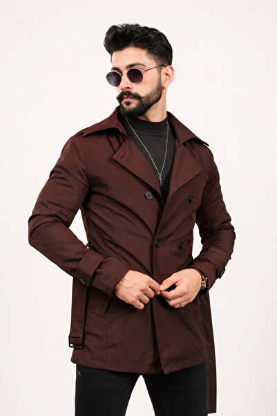 Gambocci Ανδρική καμπαρντίνα σε κανονική εφαρμογή σε άγχρωμο καφέ