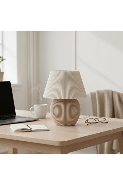 Morvia Mushroom Abajur Bej – Soft Ton Dekoratif Masa Lambası
