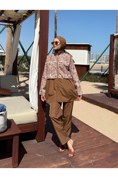 lurex moda Doha Parachute Fabric 3-Piece Fully Covered Hijab Swimsuit