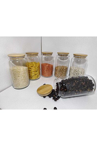 ÖZ HOME 6-Piece Vacuum Glass Storage/Organization Jars with Bamboo Lids 1130 ml
