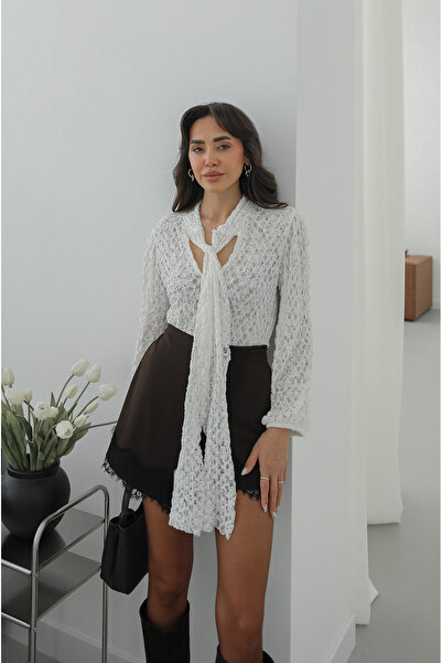 Havoş Ecru Tie-Dye Detailed Lace Blouse