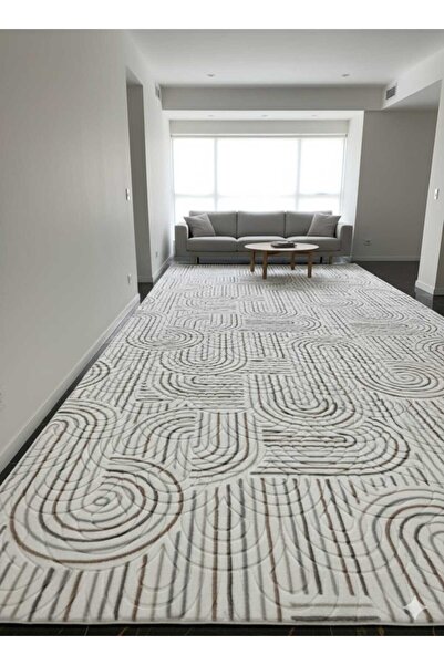 Nesrin KAYMAZ JEL TABAN MODERN KESME YOLLUK SALON HALISI KREM KAHVE ŞERİT YUV...