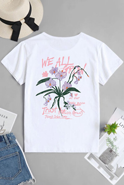 barsdepo Тениска с принт на орхидея, унисекс тениска с голям размер за деца/в...