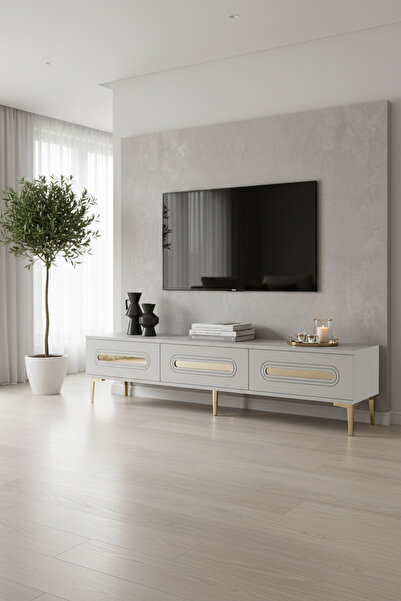 zetuna home TSA1806BG - TSA180 TV STAND, TV SEHPASI ve TV ÜNİTESİ BEYAZ-GOLD ...