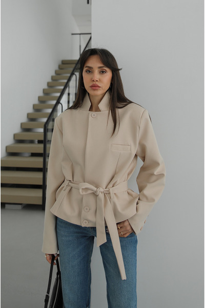 Havoş Jachetă bej maro cu detaliu cu șnur cu umeri întăriți