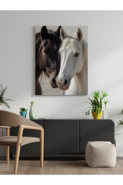 visdora Siyah Beyaz At Canvas Tablo Ev Ofis Mutfak Dekorasyonu Kanvas Duvar T...
