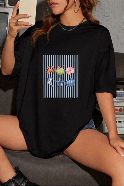 Elvino تيشيرت صيفي ملون كبير الحجم للجنسين يشبه المحيط مطبوع