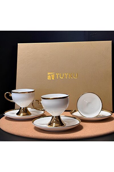 Tutku Gold Kulplu Şık Tasarımlı 6 Kişilik Türk Kahve Fincanı