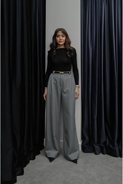 Havoş Pantaloni gri Corey Front cu pliuri