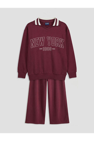 LC Waikiki Παιδικό φούτερ και φούτερ παντελόνι LCW Kids Bordo New York με τύπ...