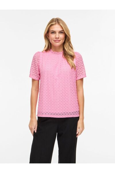 VILA Oberteil mit kurzen Ärmeln VIMOKA Stehkragen