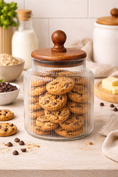 welcomein 900 ML Akasya Kapaklı Cam Kavanoz Sızdırmaz Kapaklı Çizgili Cam Sak...