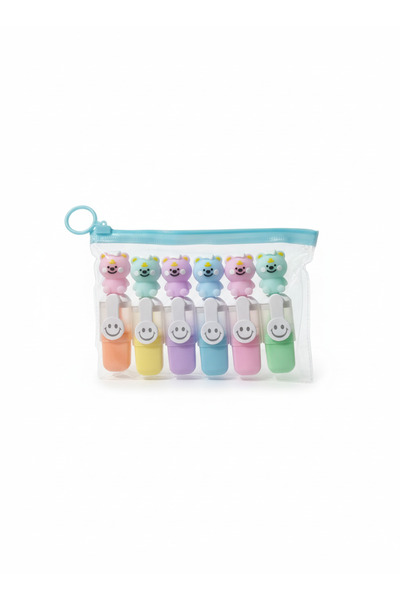 Gökyüzü ışığı Sevimli Mini Fosforlu Keçeli Kalem-6lı Set-Mini Ayıcık Başlıklı...